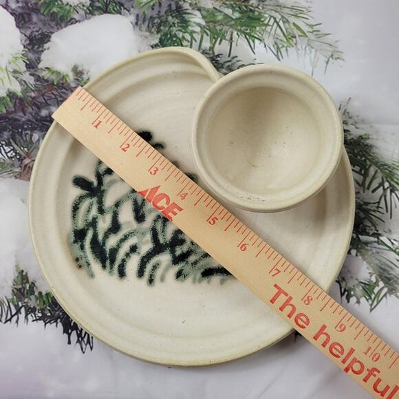 Handmade Studio Art Holiday Tree Serving Piece with attached Bowl - Picture 4 of 8